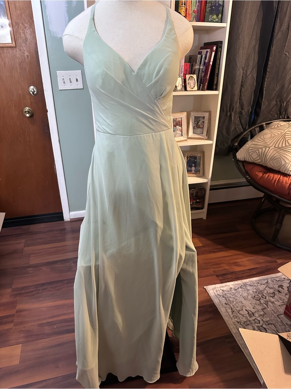 Azazie Light Sage Green V-Neck Wrap Maxi Dress